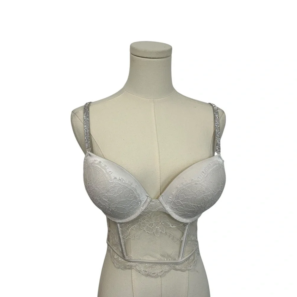 Victoria Secret Bralette Bra Bombshell Push Up White Size 34C Bridal Lace - Picture 12 of 12